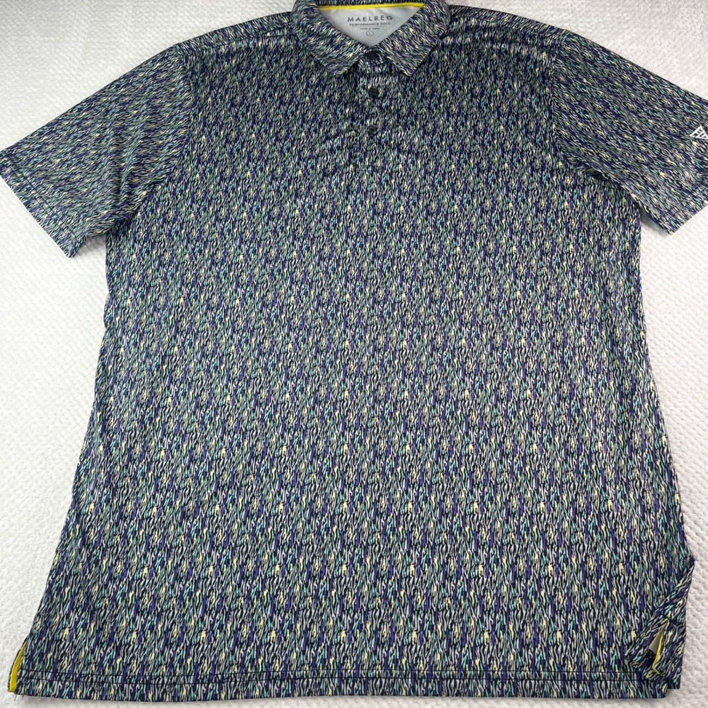 Maelreg Performance Polo Mens Large Abstract Geometric Print Golf Shirt Purple
